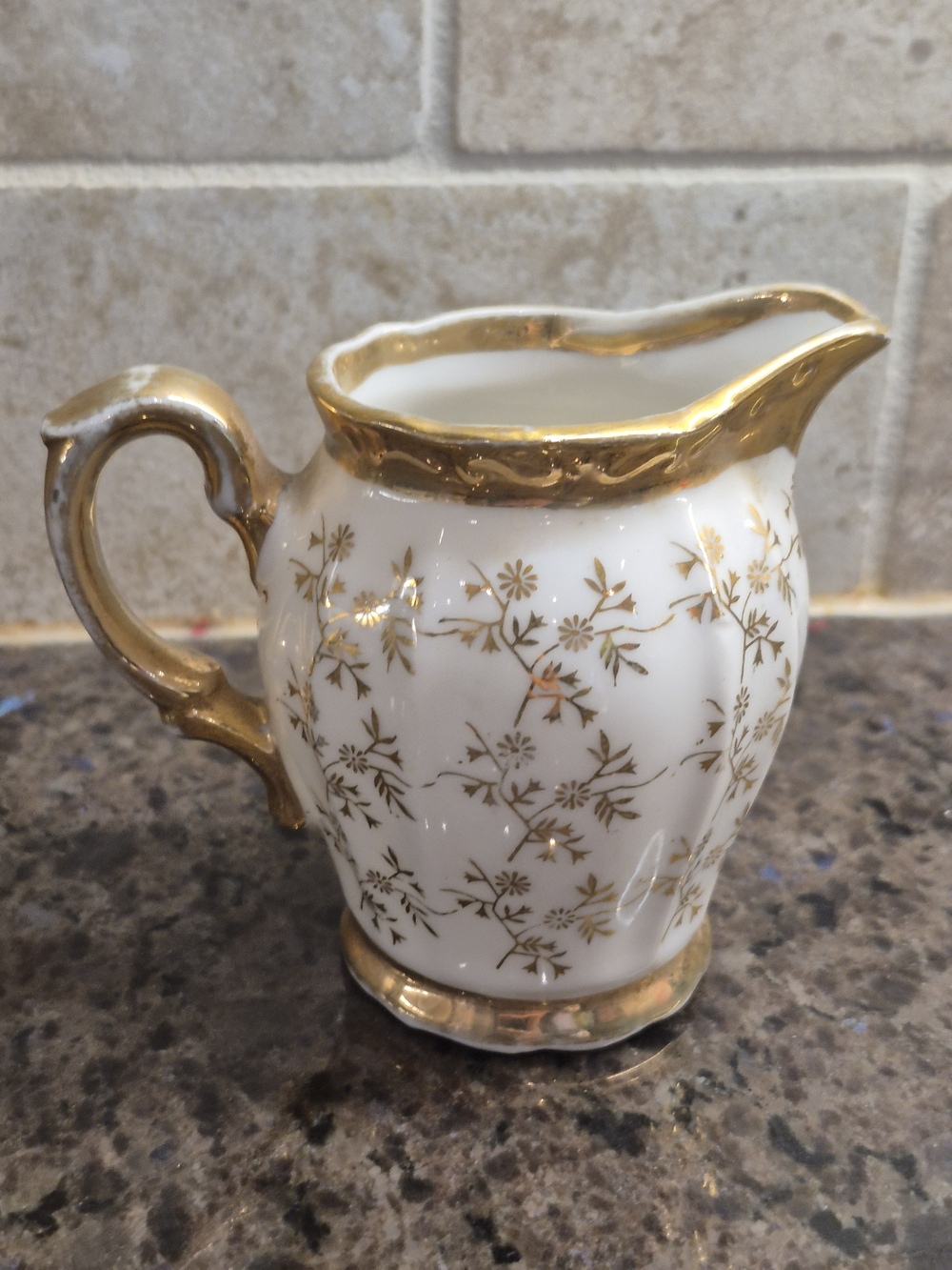 Vintage Crown Pottery White & Gold 3.25” 4 oz. Creamer For Tea Set EUC